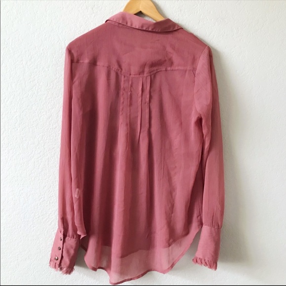 FREE PEOPLE Sheer Raspberry Ruffle Tuxedo Blouse - Picture 8 of 9
